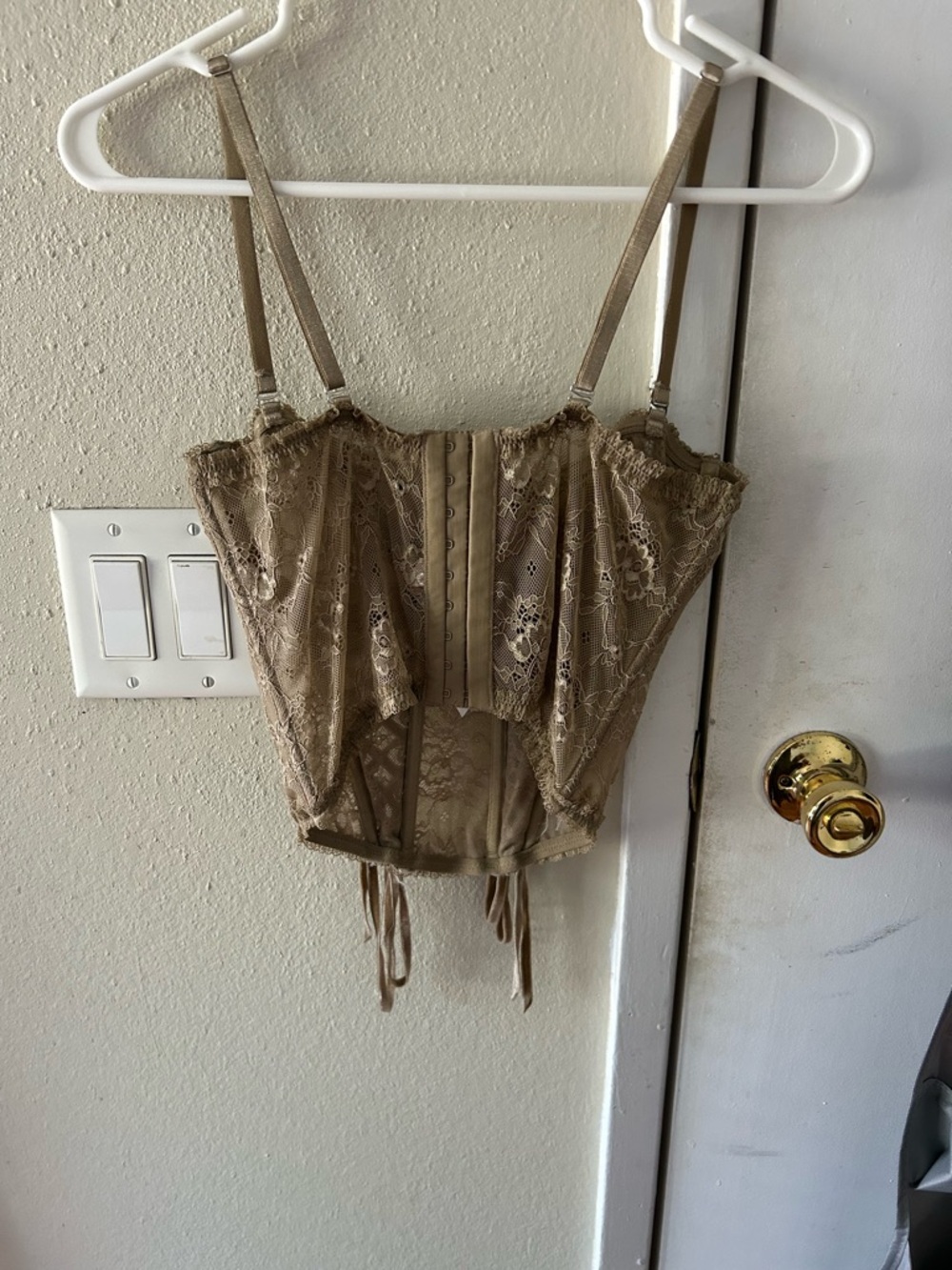 UO Lace-Up Taupe Lace Bustier Top - Picture 2 of 5